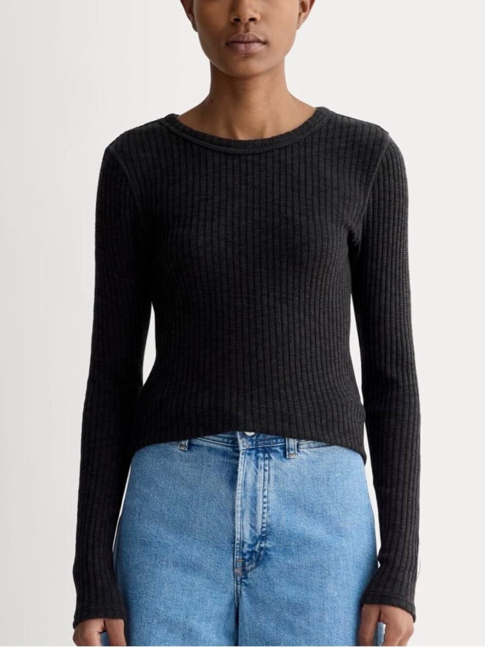 Everlane The Cozy Rib Long Sleeve Crew Tee in black Size M